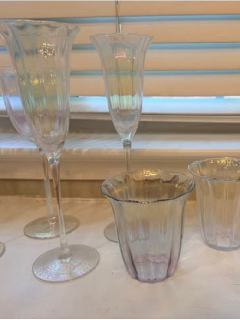 Anthropologie Fleur Glassware Collection Iridescent Set of 8 - Picture 3 of 5